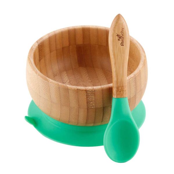 Avanchy Bamboo Suction Baby Bowl with Spoon Green