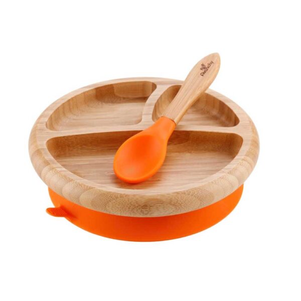 Avanchy Bamboo Suction Baby Plate with Spoon Orange