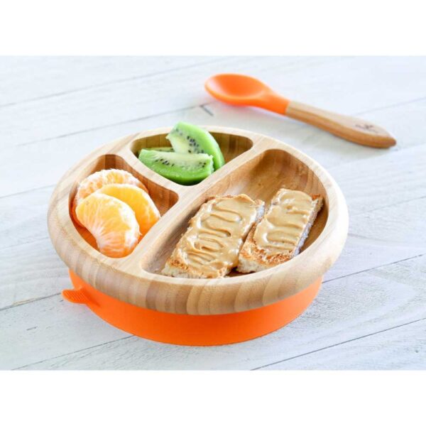 Avanchy Bamboo Suction Baby Plate with Spoon Orange