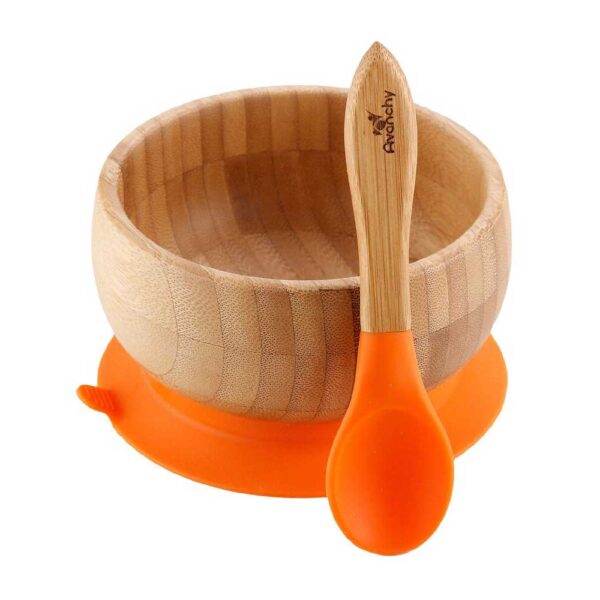 Avanchy Bamboo Suction Baby Bowl with Spoon Orange