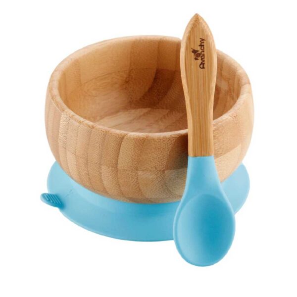 Avanchy Bamboo Suction Baby Bowl with Spoon Blue