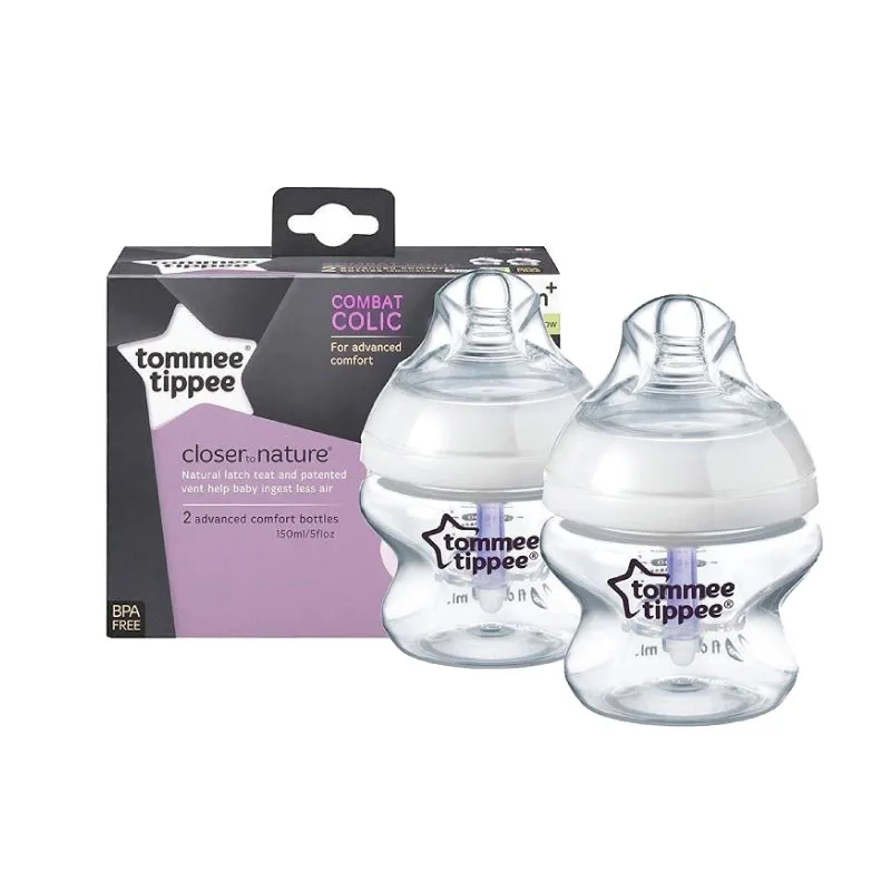 Tommee Tippee Advanced Comfort Feeding Bottle 150ml X 2 Clear